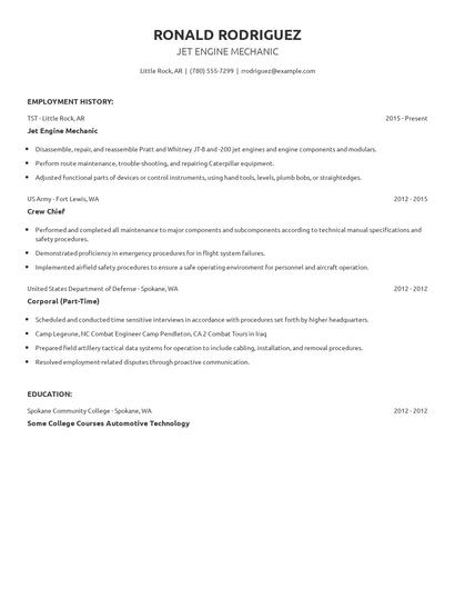 Jet Engine Mechanic Resume