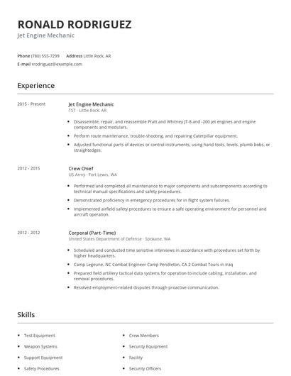 Jet Engine Mechanic Resume