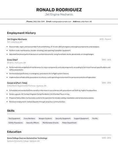 Jet Engine Mechanic Resume