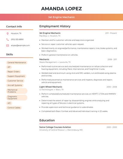 Jet Engine Mechanic Resume