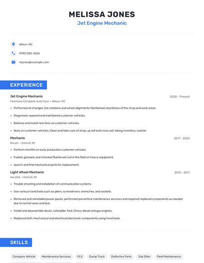 Jet Engine Mechanic Resume