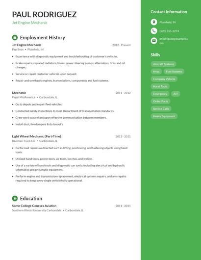 Jet Engine Mechanic Resume