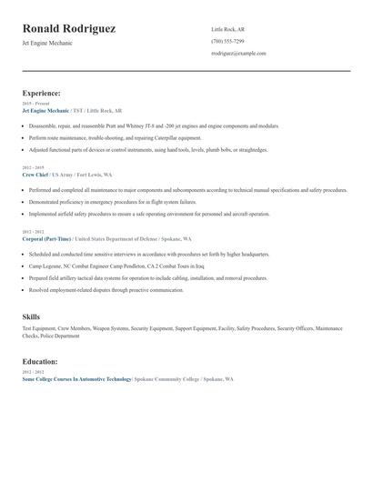 Jet Engine Mechanic Resume