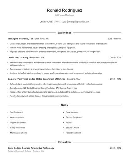 Jet Engine Mechanic Resume