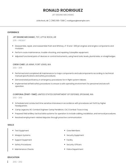 Jet Engine Mechanic Resume