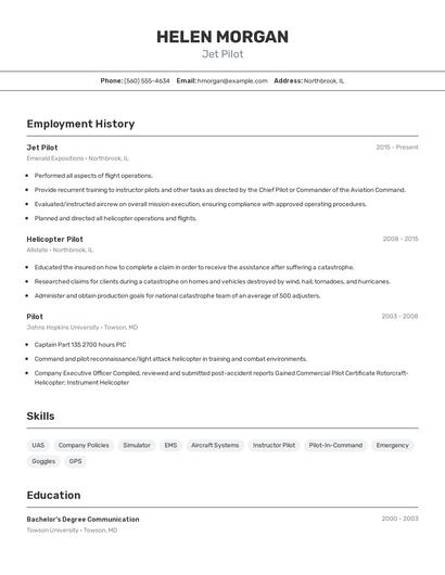 Jet Pilot Resume