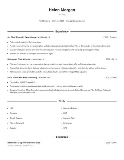 Jet Pilot Resume