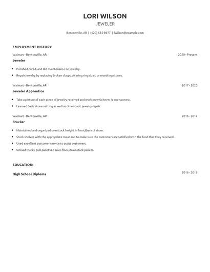 Jeweler Resume