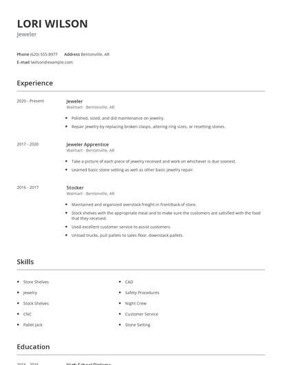 Jeweler Resume