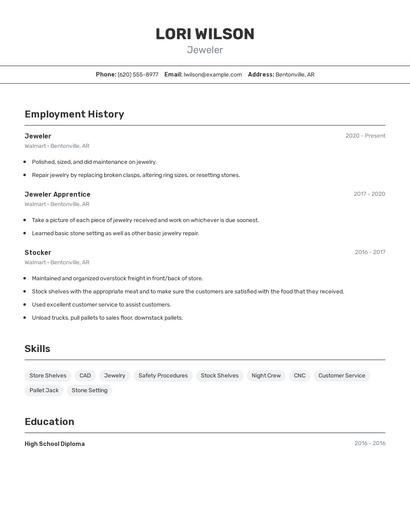 Jeweler Resume