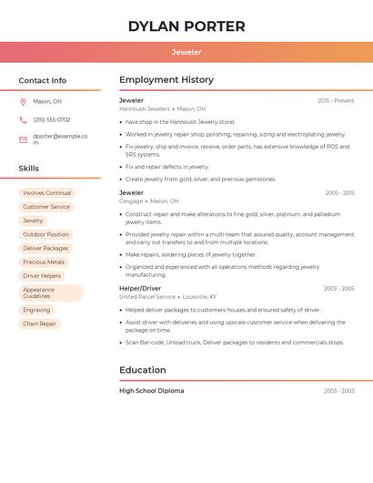 Jeweler Resume