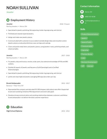 Jeweler Resume