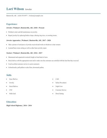 Jeweler Resume