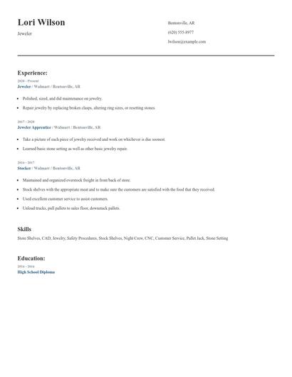 Jeweler Resume