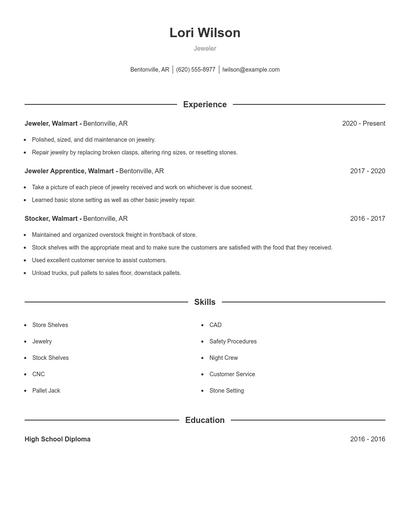 Jeweler Resume
