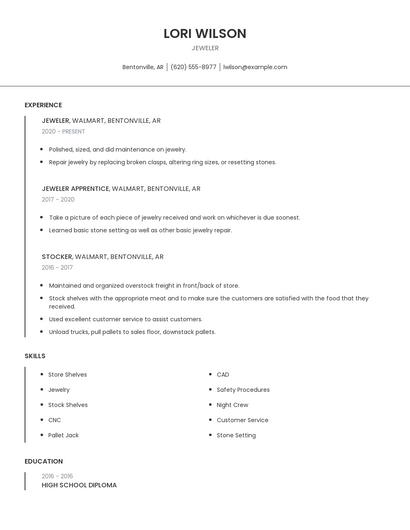 Jeweler Resume