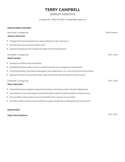 Jewelry Associate Resume