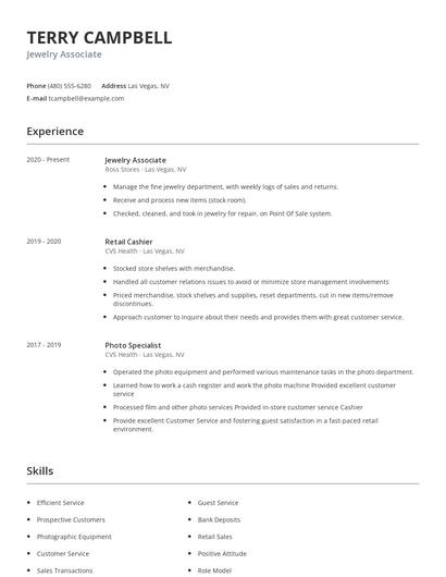 Jewelry Associate Resume
