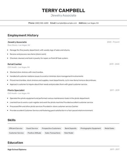 Jewelry Associate Resume