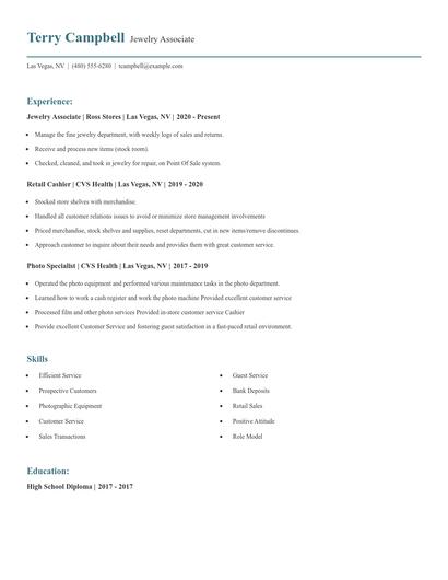 Jewelry Associate Resume