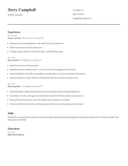 Jewelry Associate Resume