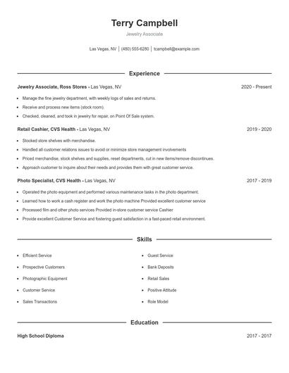 Jewelry Associate Resume