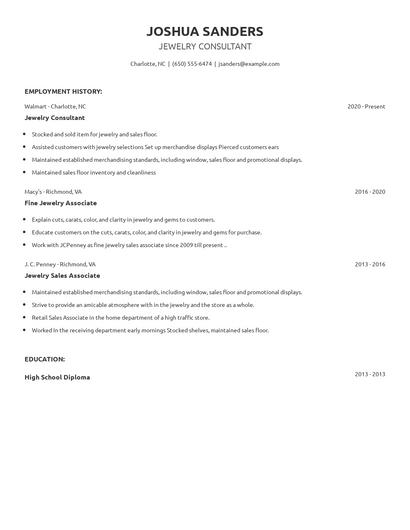 Jewelry Consultant Resume