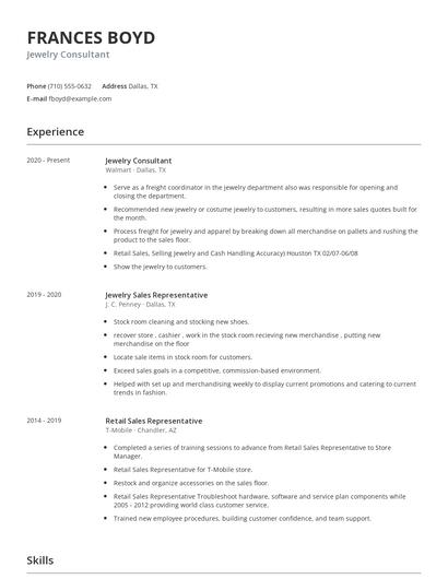 Jewelry Consultant Resume