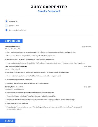 Jewelry Consultant Resume