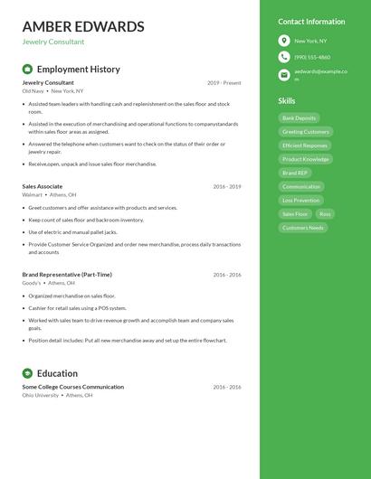 Jewelry Consultant Resume