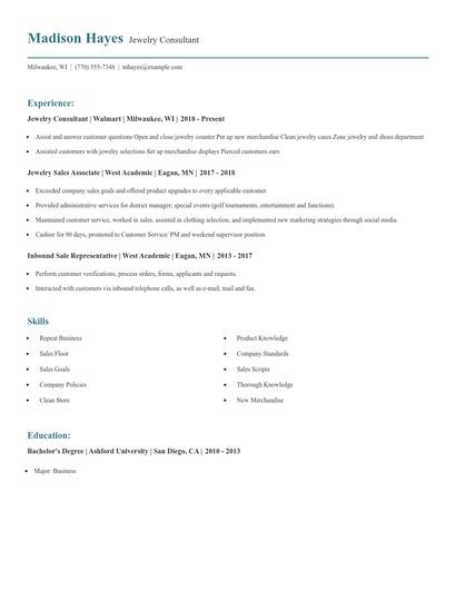 Jewelry Consultant Resume