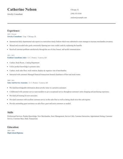Jewelry Consultant Resume