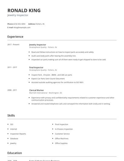 Jewelry Inspector Resume