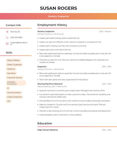 Jewelry Inspector Resume