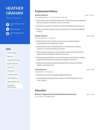 Jewelry Inspector Resume