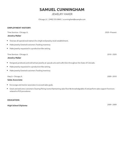 Jewelry Maker Resume