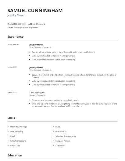 Jewelry Maker Resume