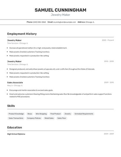 Jewelry Maker Resume