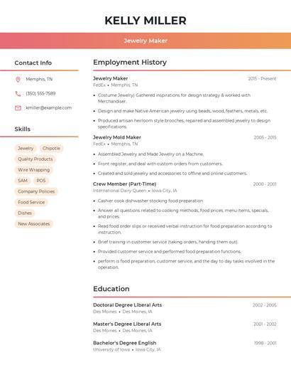 Jewelry Maker Resume