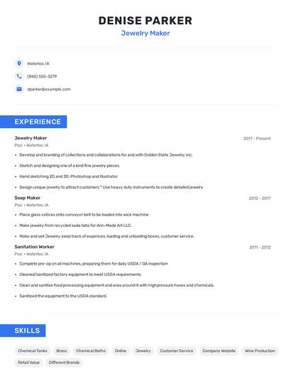 Jewelry Maker Resume