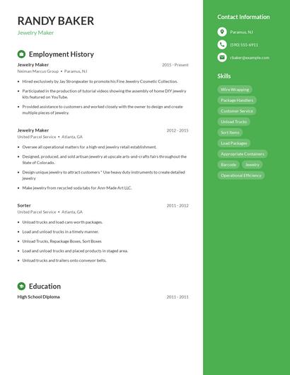 Jewelry Maker Resume