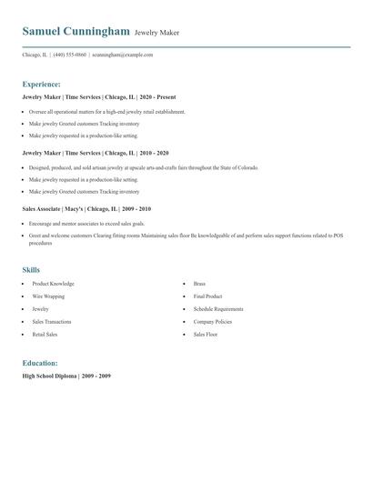 Jewelry Maker Resume
