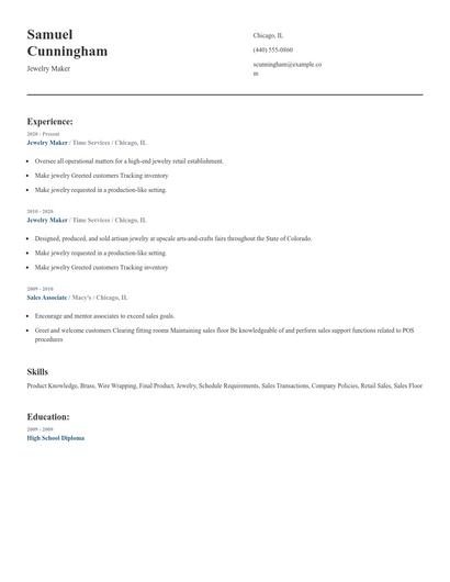 Jewelry Maker Resume