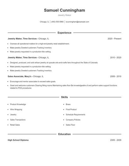 Jewelry Maker Resume