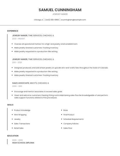 Jewelry Maker Resume