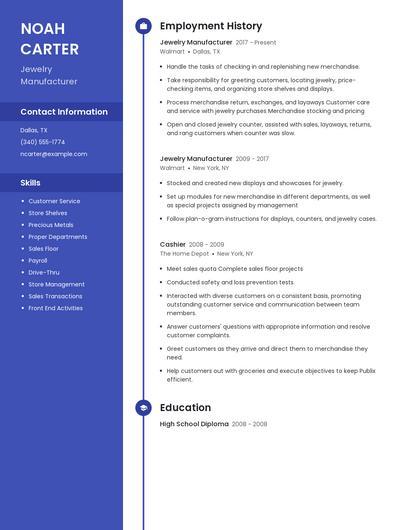Jewelry Manufacturer Resume