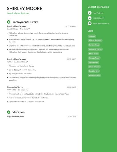 Jewelry Manufacturer Resume