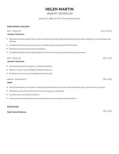 Jewelry Technician Resume