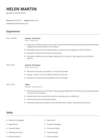 Jewelry Technician Resume