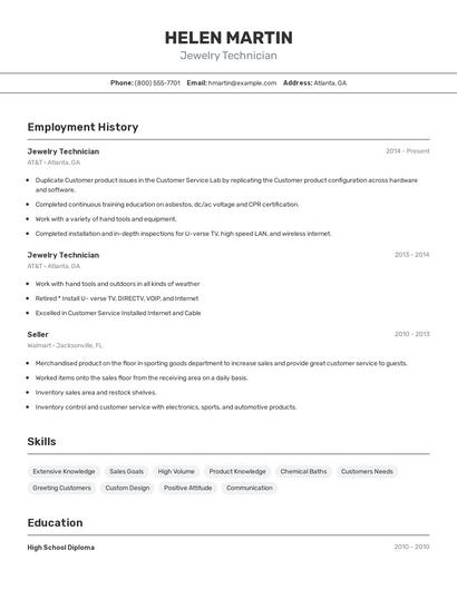 Jewelry Technician Resume